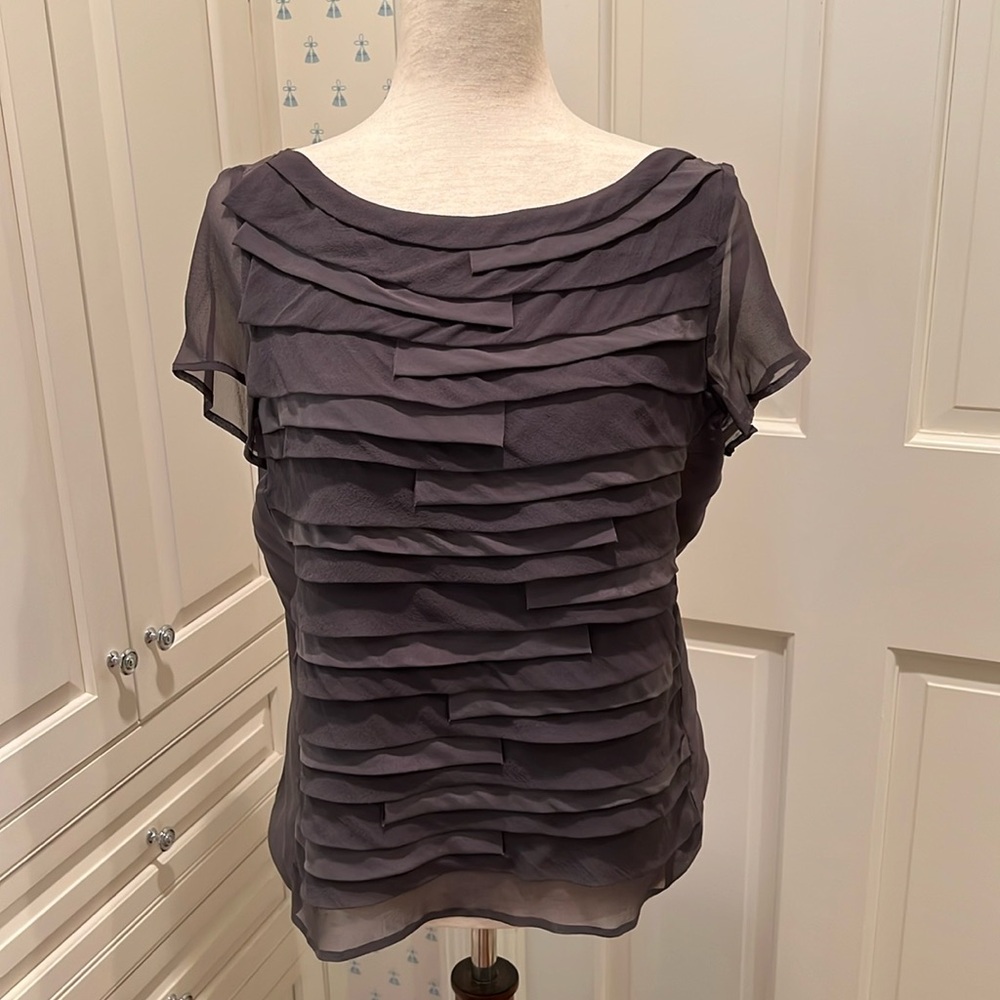 ZARA GRAY SILK CREPE LAYERED-FRONT BLOUSE
